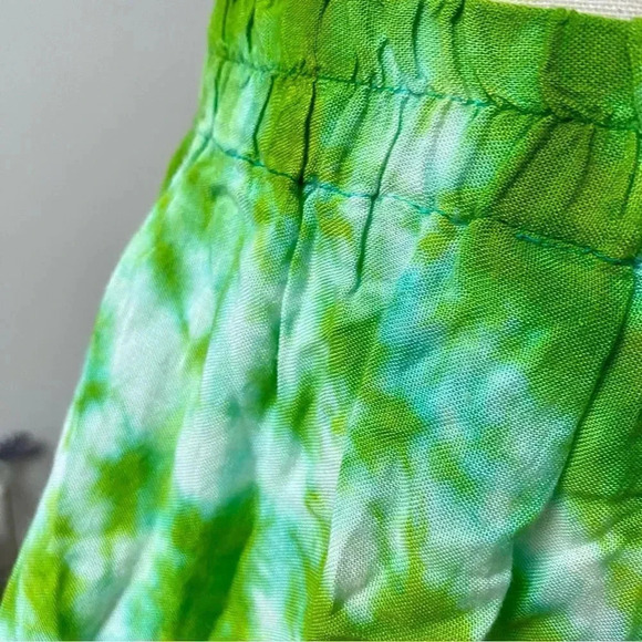 Raga Gypsy Festival Green Tie Dye Mini Skirt M Boho Flowy Rayon Summer Vacation - Picture 5 of 9